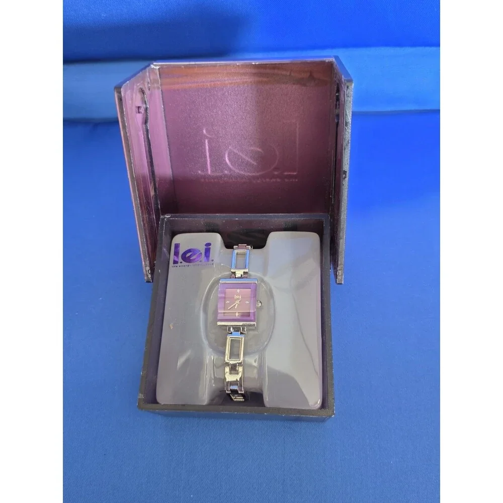 Lei Ladies Silver Toned Purple Dial Quartz Watch NIB Model 9285 002